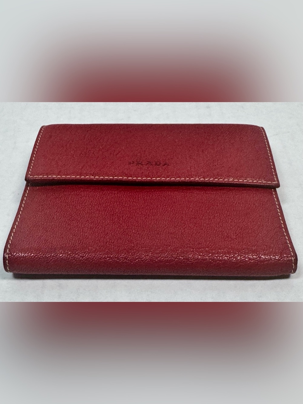 Prada Vintage Red Leather Continental Wallet Bifold Made In Italy - Picture 8 of 9